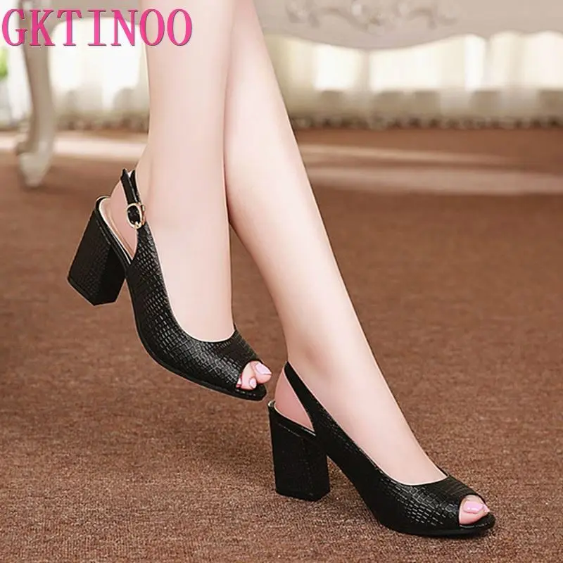 GKTINOO 2024 Summer shoes Woman open toe Women genuine leather High Heel sandals Casual platform Sandals Women Sandals