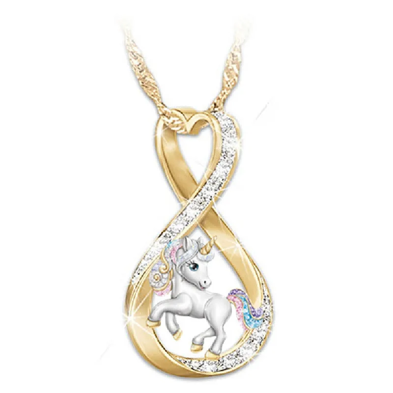 Cross-Border Hot-Selling Alloy Material Gold-Plated Tianma Necklace, Micro-Encrusted Diamond Unicorn Pendant Jewelry