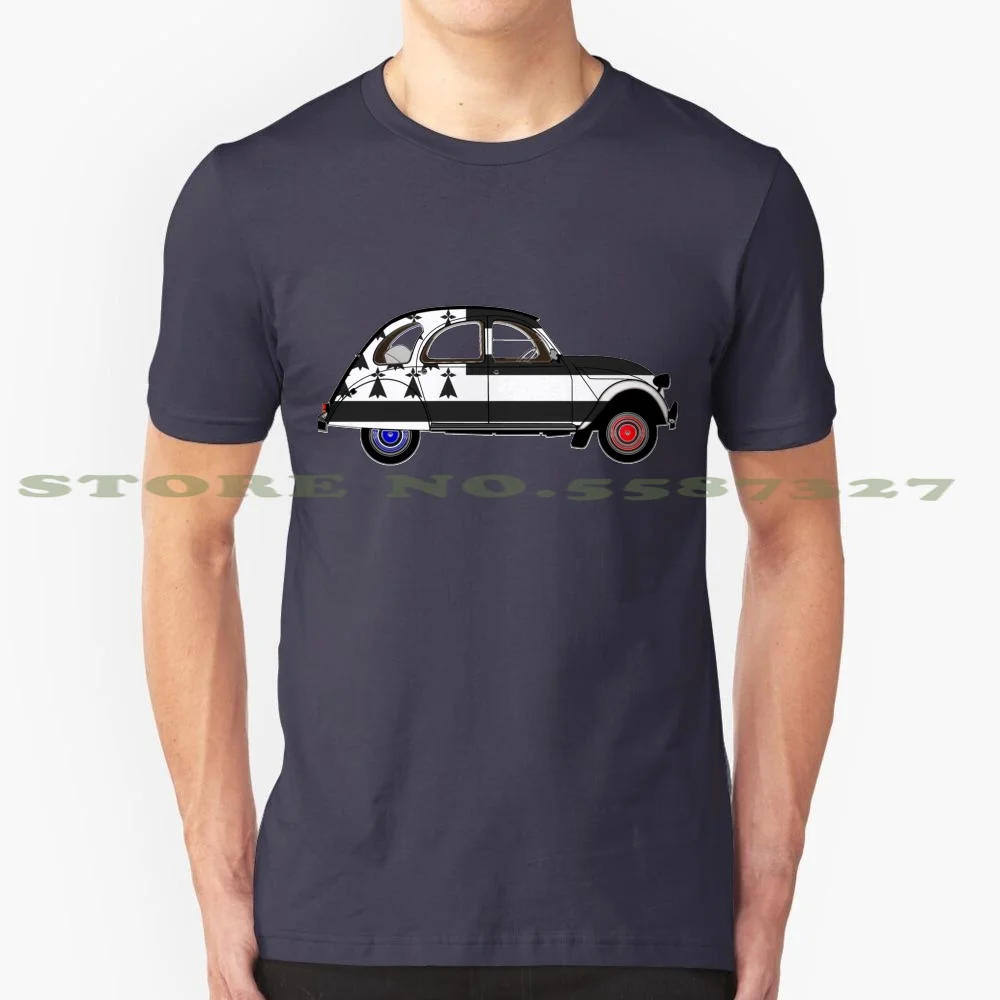 2Cv With The Brittany Flag 100% Pure Cotton T-Shirt 2Cv Two Car Vehicle Voiture Horsepower Deux Chevaux Popular Minimalist