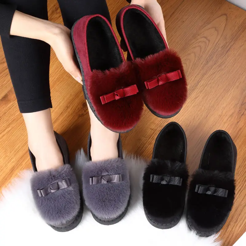 Autumn and Winter New Women Flat Shoes Warm Fur Fashion Ladies Flat Shoes Rubber Winter High Quality Women Flats