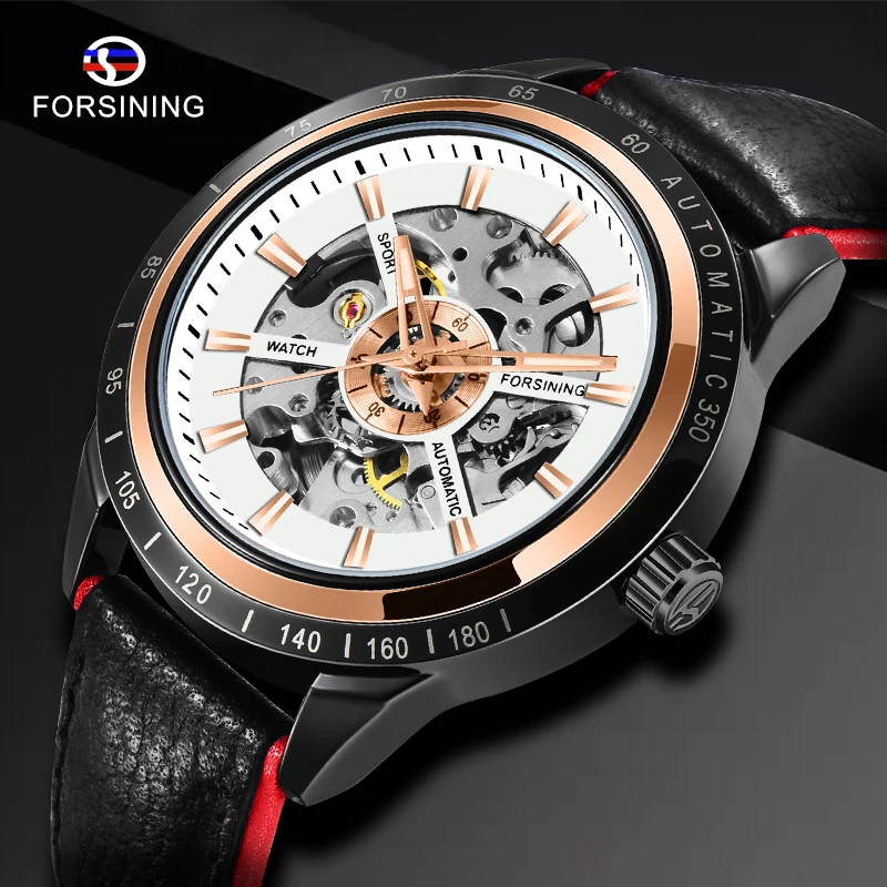 

Forsining Men Sport Watches Waterproof White Skeleton Black Case Automatic Wrist Watch Men's Watches Top Luxury Brand Clock