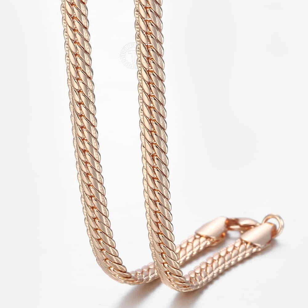 Snake Chain 5mm Womens Mens Necklace Hammered Close Curb Cuban Link 585 Rose Gold Color Fashion Party Jewelry 24inch LCN03