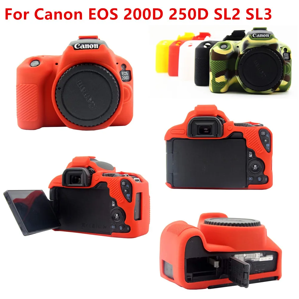 Silicone Armor Skin Case Body Cover Protector for Canon EOS 200D Mark II 250D Rebel SL2 SL3 DSLR Camera