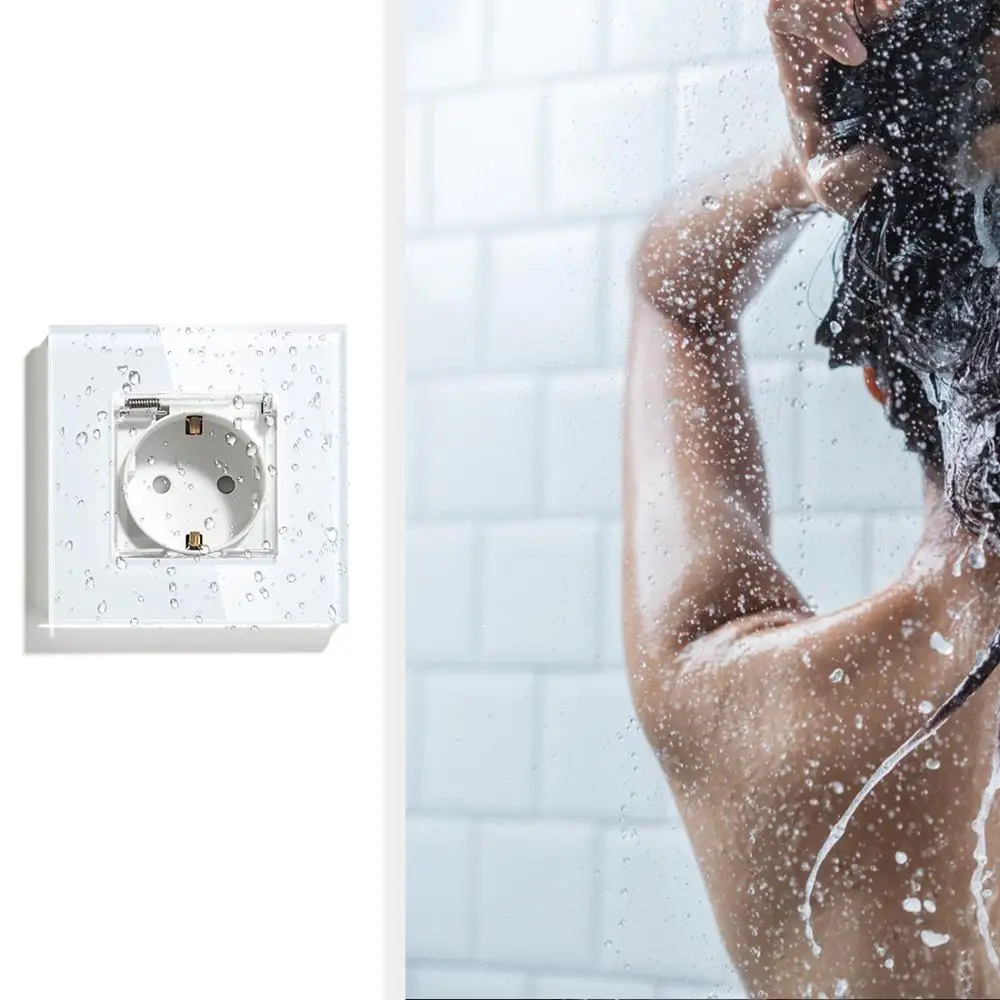 BSEED EU Standard Waterproof Sockets 16A Electric Wall Socket Outdoor Single Crystal Bathroom Double Outlet Triple Cover Sockets