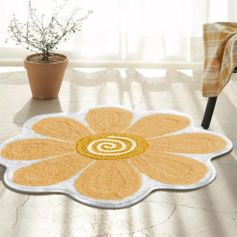 Egg Flower Smile Non-Slip Flower Floor Rug Round Shape Entrance Doormat Carpet Absorbent Bathmat For Bed Room Bedside Mats Rug