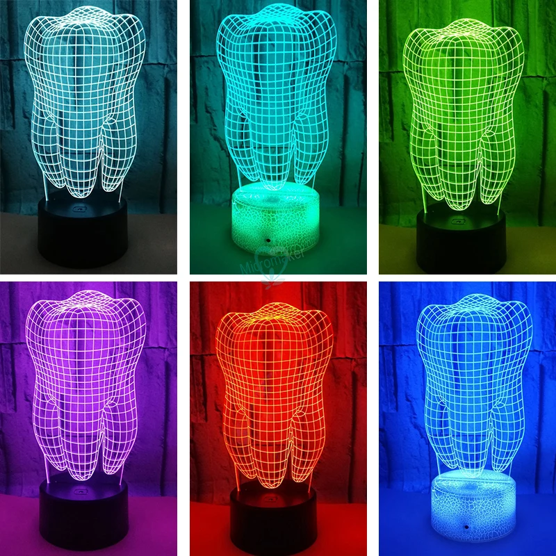 Teeth Type Colorful 3D Led Lamp 3D Tooth Gradient Light Dental Clinic Artwork Artware Dental Shows Birthday Christmas Gift