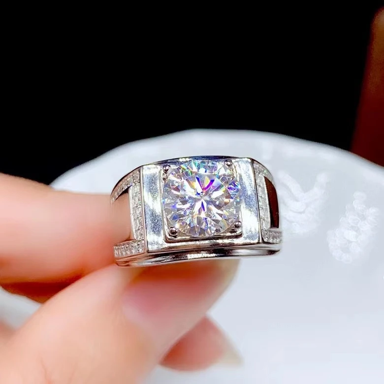 luxury big size sparking natural moissanite men ring  real 925 silver wedding gift 9*9mm size muscular power style king