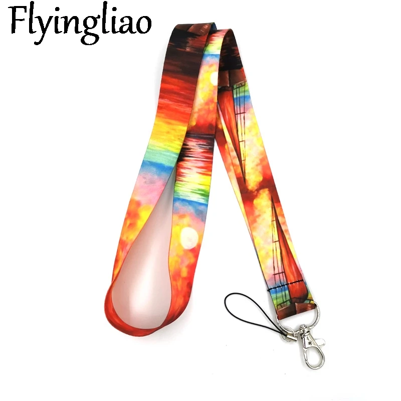 Sailing Sun Sunset Neck Keychain Necklace Webbings Ribbons Anime Cartoon Neck Strap Lanyard ID badge Holder Keychain Lanyards