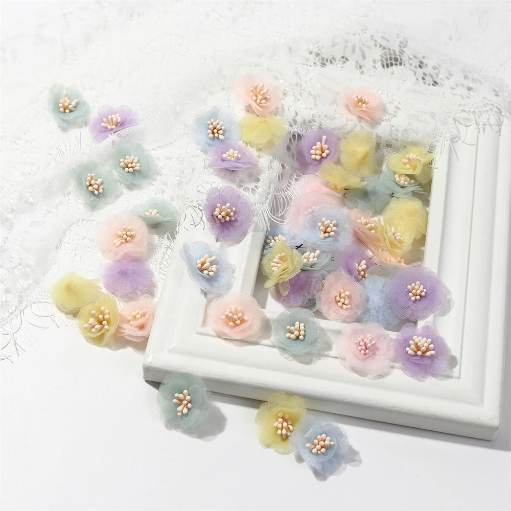 10Pcs Chiffon Gauze Flowers DIY Headwear Hat Dress Decorations Clothes Crafts Hairpin Corsage Accessories Artificial Flowers