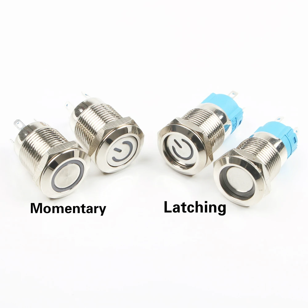 12mm Metal Button Switch Momentary Latching Type Electrical Power Button Fixed Switch 3V 6V 12V 24V 220V LED Light