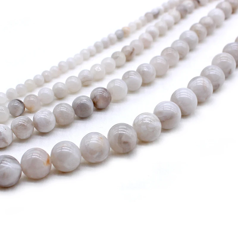 Natural Stone White Crazy Agates Round Loose Beads 4 6 8 10 MM Pick Size for Jewelry Making Bracelet Necklace Bead matching