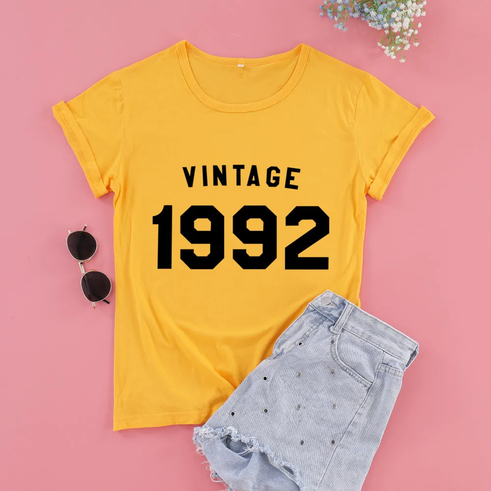 

Vintage 1992 Tees 30th Birthday Party Shirts Women Cotton O Neck Shirt Fashion Print T-shirt Casual Short Sleeve Female Tops