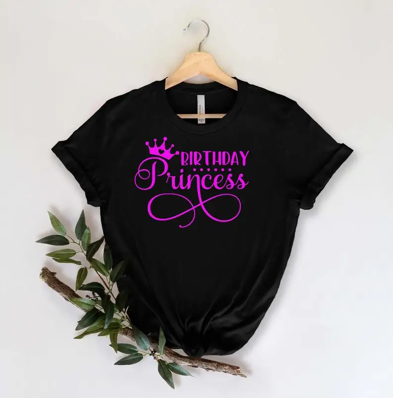 

Birthday Princess Girl Party Cute Shirt Harajuku Female Clothing Cotton Funny Letter Women shirt Short Sleeve Top Tees harajuku