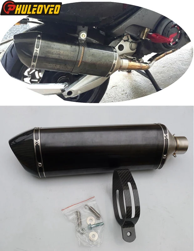 Customized ID:51mm/54mm/57mm/61mm/63mm/65mm L:500mm Motorcycle Exhaust Muffler Pipe Escape Demper Baffle with Carbon Fiber Clamp