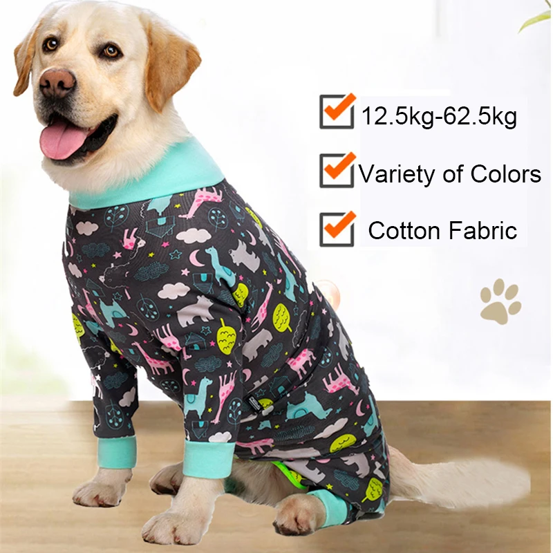 Cartoon Print Pajamas For Dogs Cotton Dog Jumpsuit Female Dog Clothes For Large Dogs Dog Recovery Suit Boy Overalls For Dogs