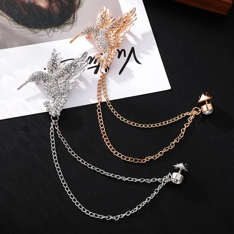 Punk Retro Animal Bird Rhinestone Metal Brooch Elegant Collar Tassel  Cute Pin Lapel Pins  on Clothes Women Jewelry Fashion