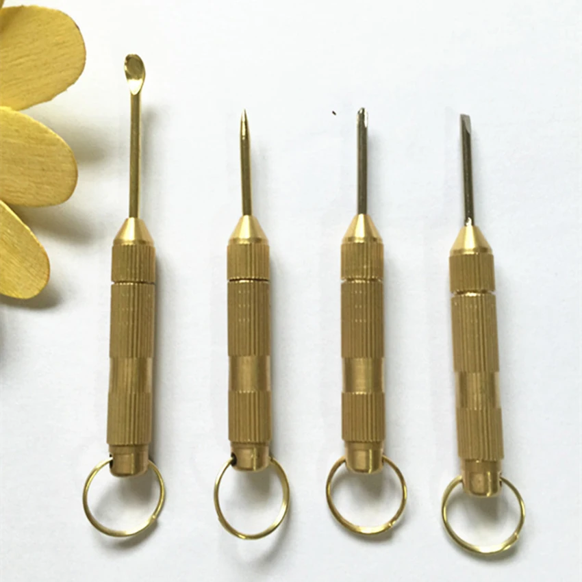 Portachiavi 4-in-1 Mini cacciavite multifunzione Set di cacciaviti fai da te stuzzicadenti portatile cucchiaio per orecchio cacciavite scanalato Phillips