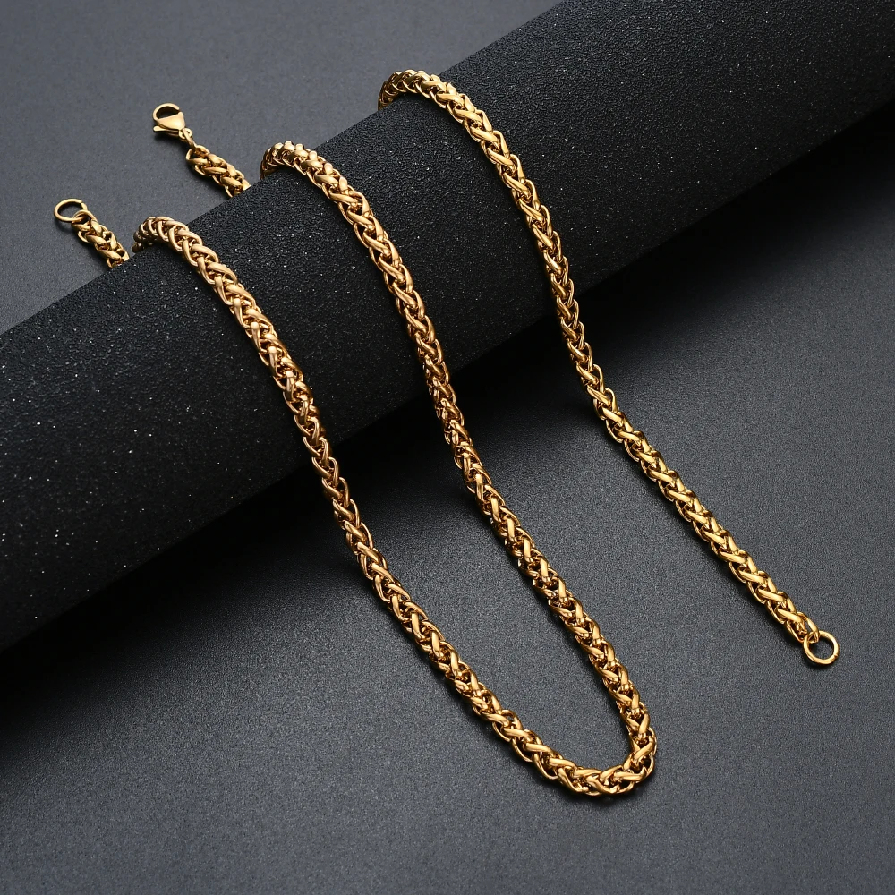 Wholesale 5MM Stainless Steel Golden Keel Chain Necklace Fashion Man Link Necklace Hip Hop Rock Style Length 50/55/60/70cm