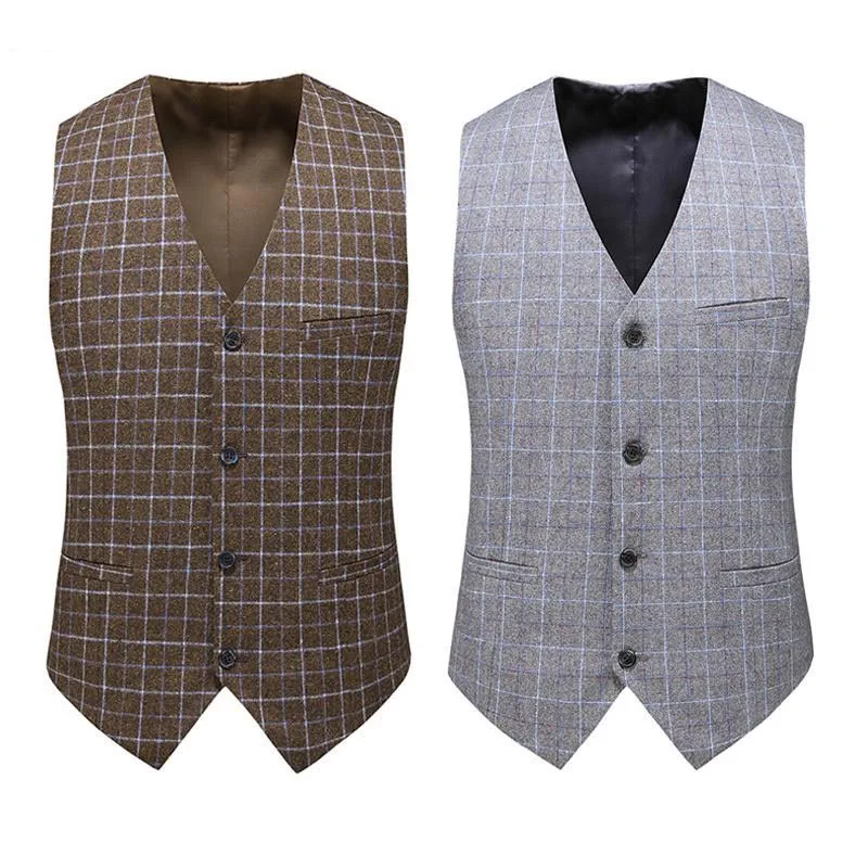 

Men's Wool Check Suit Vest Men's Retro Tweed Groom Vest Groomsman Wedding Vest