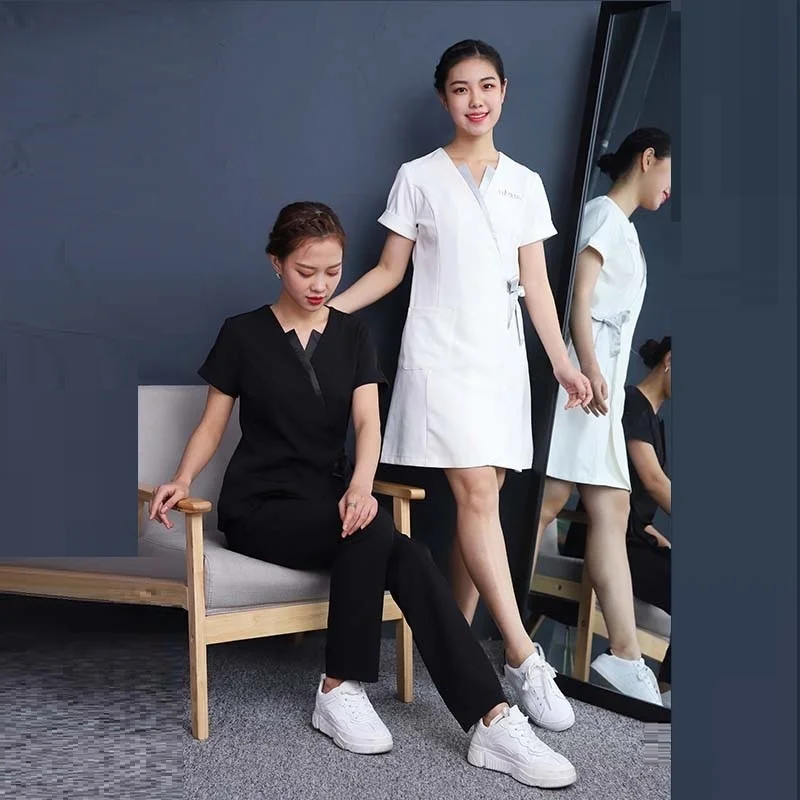 2021 Spa Uniforms Women Korean Beauty Clothing Beautician Scrubs Work Clothes Beauty Salon Tattoo Artist Uniform 2Pcs Set DD2760