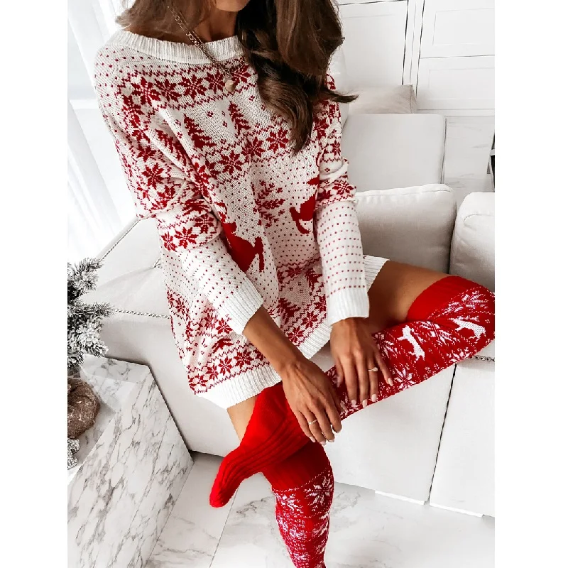 Christmas Stockings Women\'s Long Knitted Stockings for Girls Ladies Women Winter Knit Socks Thigh High Over The Knee Socks