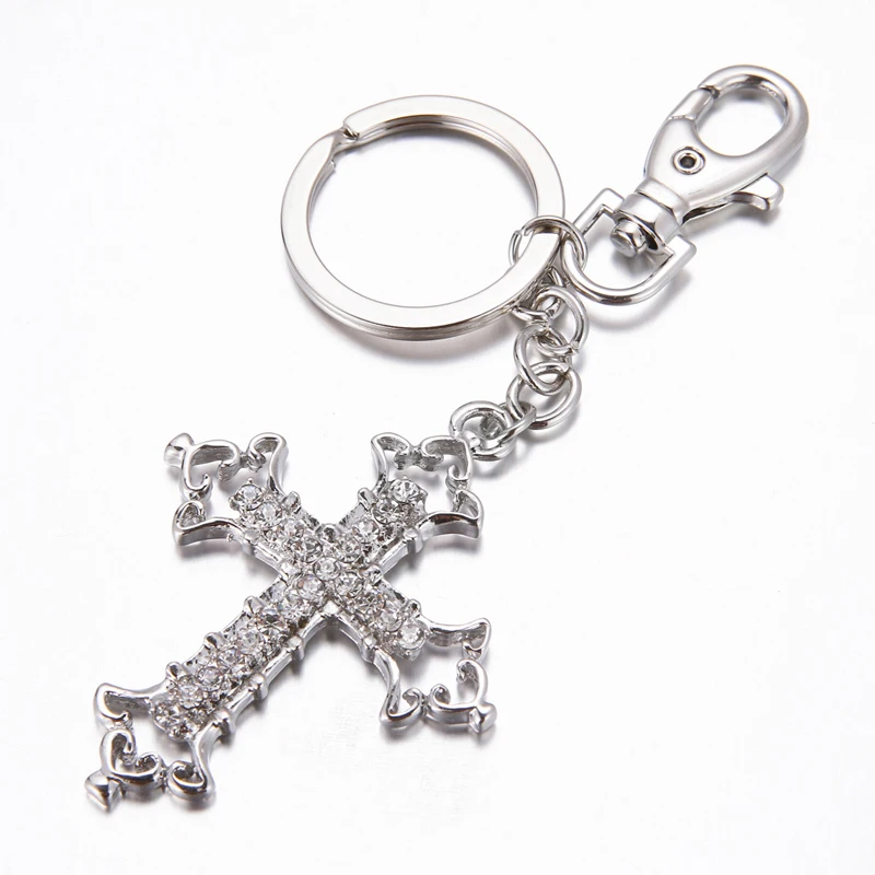 2019 Explosion models fashion rhinestone hollow devout cross bag key ring birthday party gift free shipping