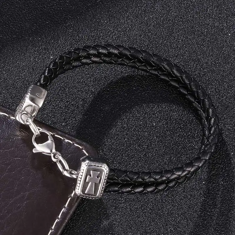 Vera doppia catena in pelle intrecciata nera uomo donna Hot Surfer bracciale Bangle coppie gioielli regalo BB1090