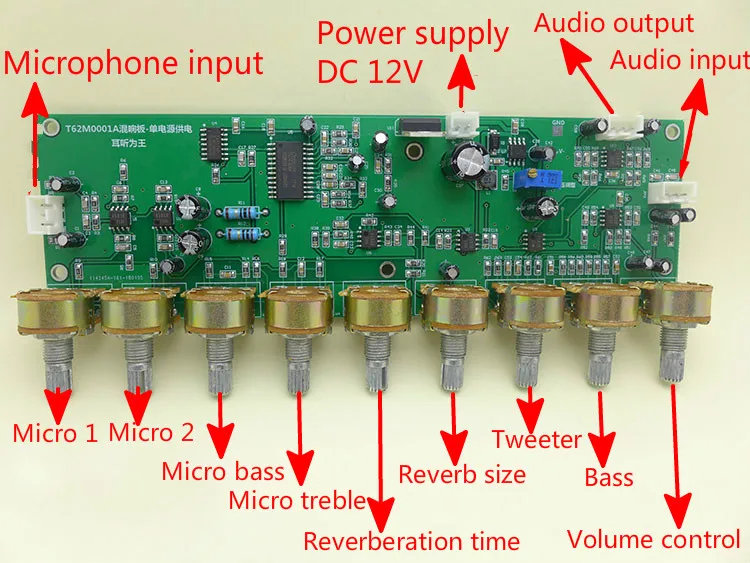 T62M0001A Karaoke Reverb Board Tone Preamp Preamplifier Board Trebel Bass Adjustment control Stereo music amplifier Bluetooth