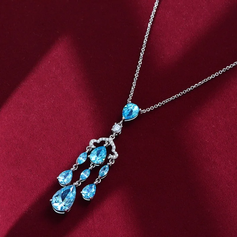 

Luxury Pendants Necklaces For Women S925 Sterling Silver Blue Diamond Female Pendant Fine Jewelry Ladies 40cm Necklace Pendant