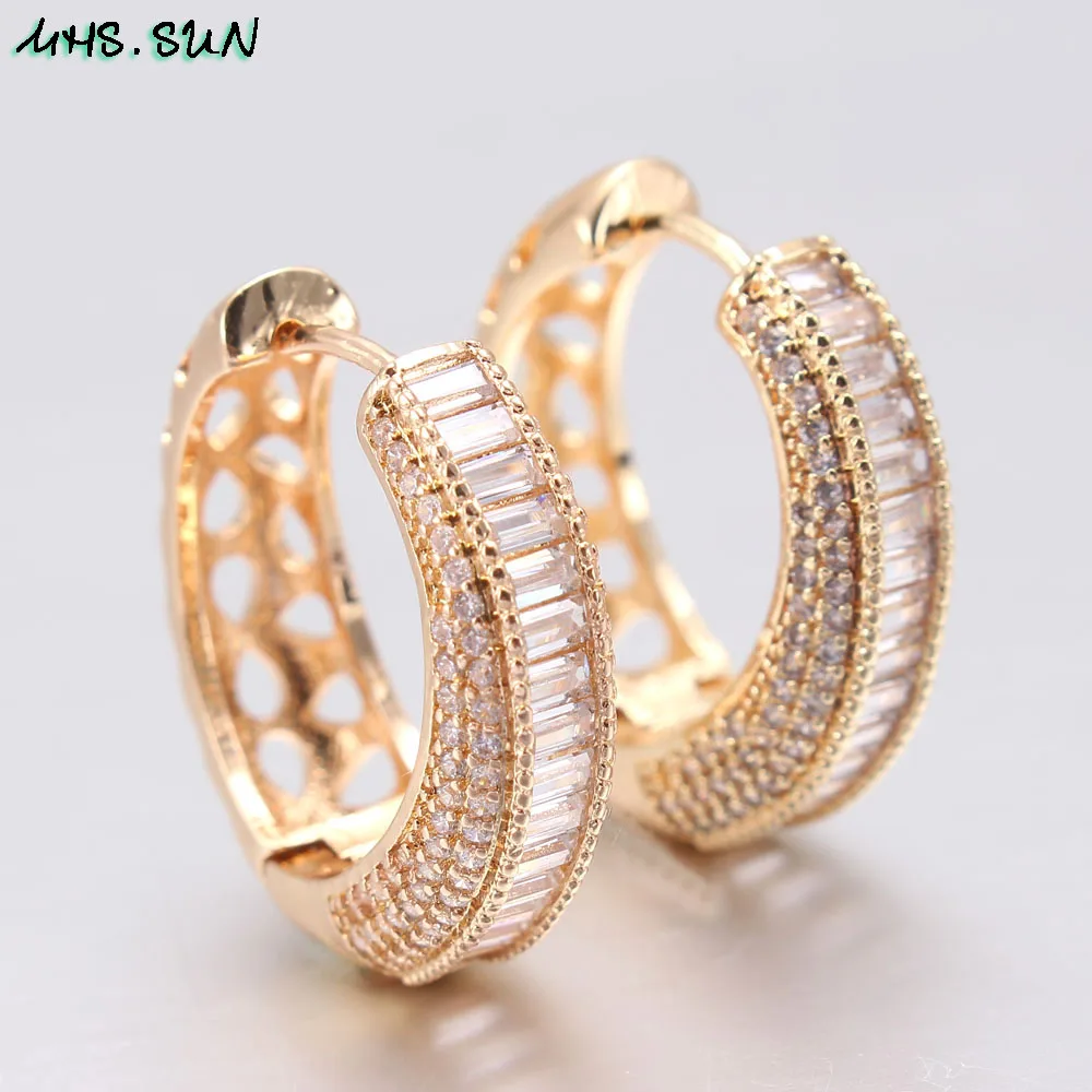 MHS.SUN 2019 New Elegant Women CZ Zircon Earrings Gold/Silver Color Vintage Crystal Hoop Earrings For Female Jewelry Best Gift