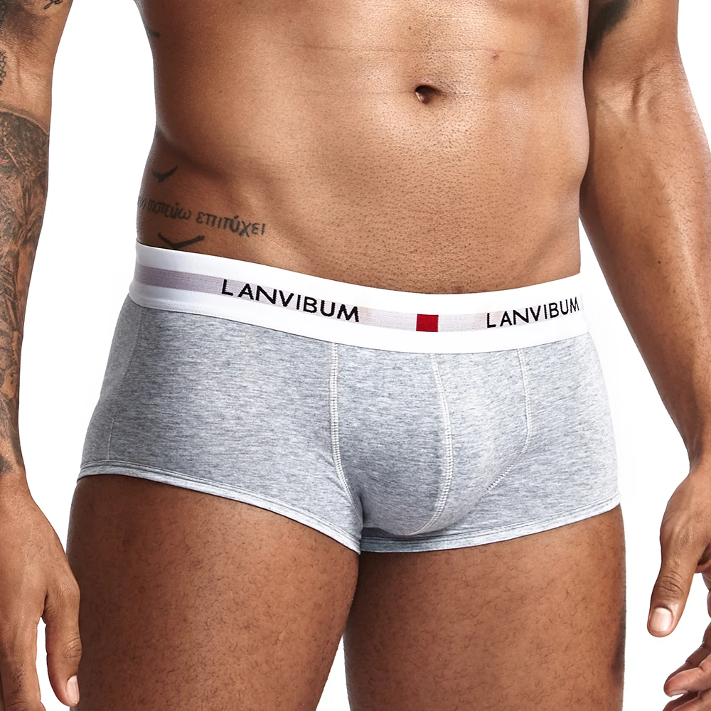 LANVIBUM men underwear solid convex underpants comfortable cotton bowxers soft shorts