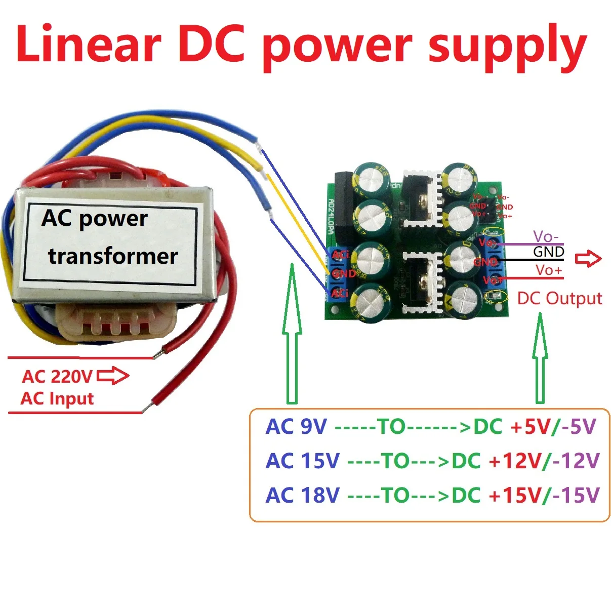 12W Single-phase isolated AC 220V to AC 9V 15V 18V Power Transformer DC 5V 12V 15V Linear AC-DC power supply module