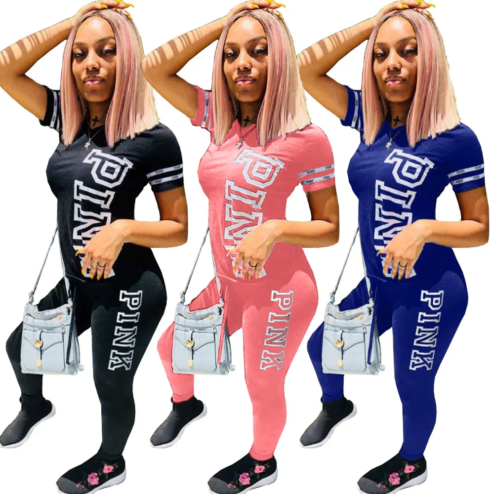 

Club Outfits Short Sleeve T-shirt Two Piece Set Women Tracksuit Sweat Suits Lounge Wear Matching Sets Femme Print Pink Hooded