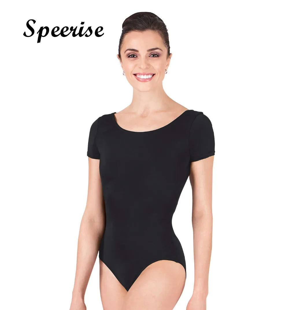 

Speerise Womens Short Sleeve Scoop Neck Ballet Leotard Spandex Dance Bodysuits Gymnastics Dancewear