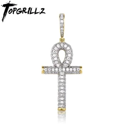 TOPGRILLZ Solid Back Ankh Cross Necklace Mens Women Hip Hop Pendant Iced Out AAA+ Bling CZ Stone Gifts Dropshipping