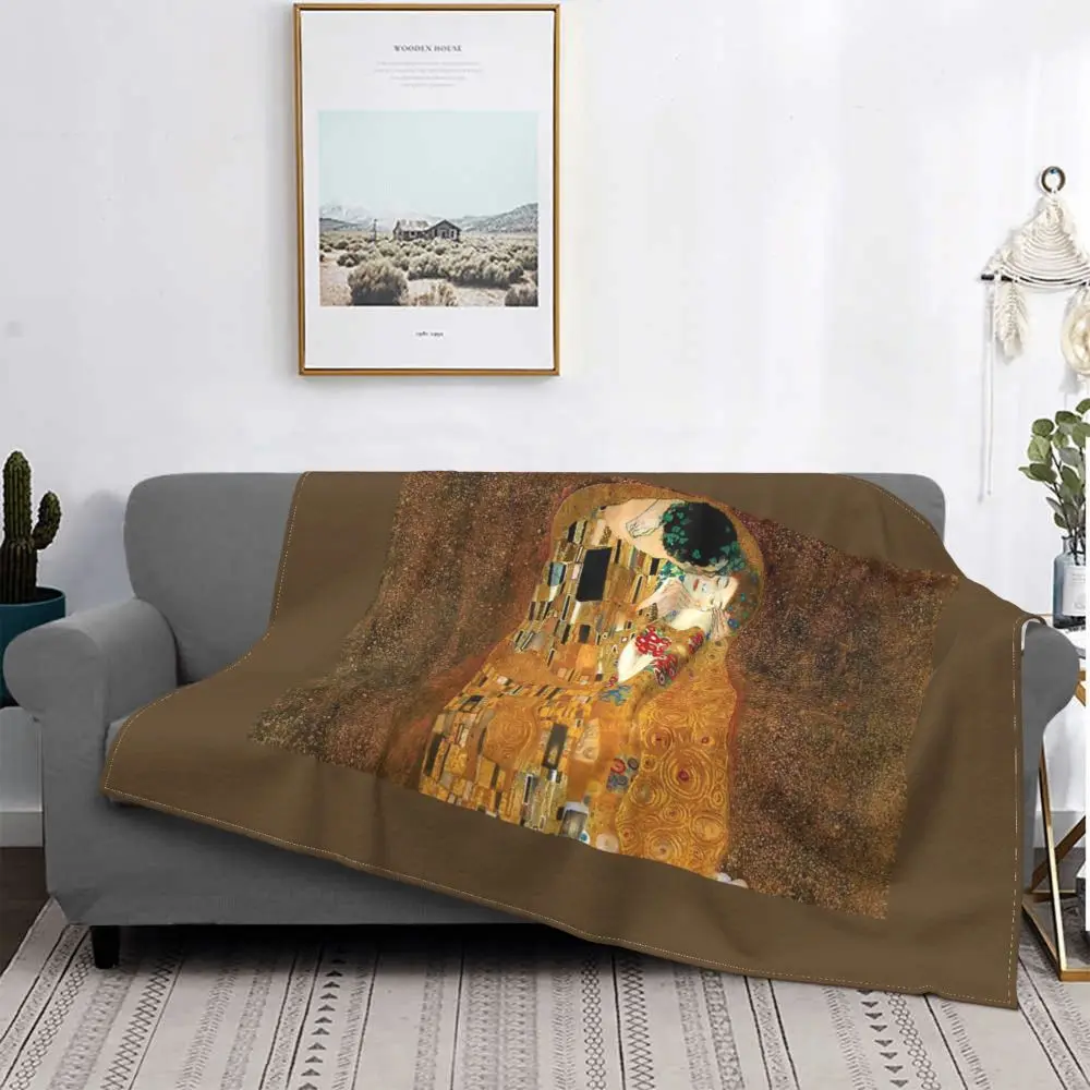 Klimt Kiss Flannel Blankets Gustav Klimt Freyas Art Awesome Throw Blanket for Bed Sofa Couch 125*100cm Bedspreads