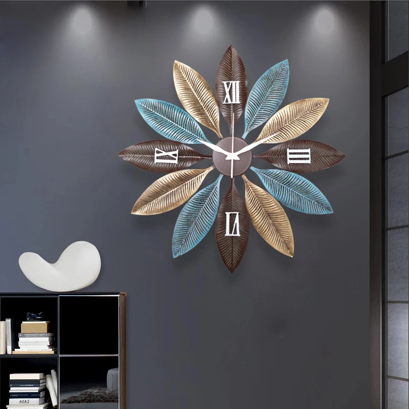 Nordic Creative Metal Wall Clocks Wall Hanging Ornaments Crafts Decoration Home Livingroom 3D Wall Sticker Mute Wall Clock Mural