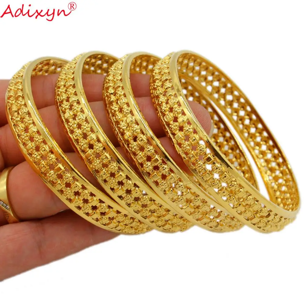 Adixyn 4pcs/lot Dubai Gold Bangles for Women/Men Gold Color Ethiopian Italy Middle East Wedding Jewelry N071030