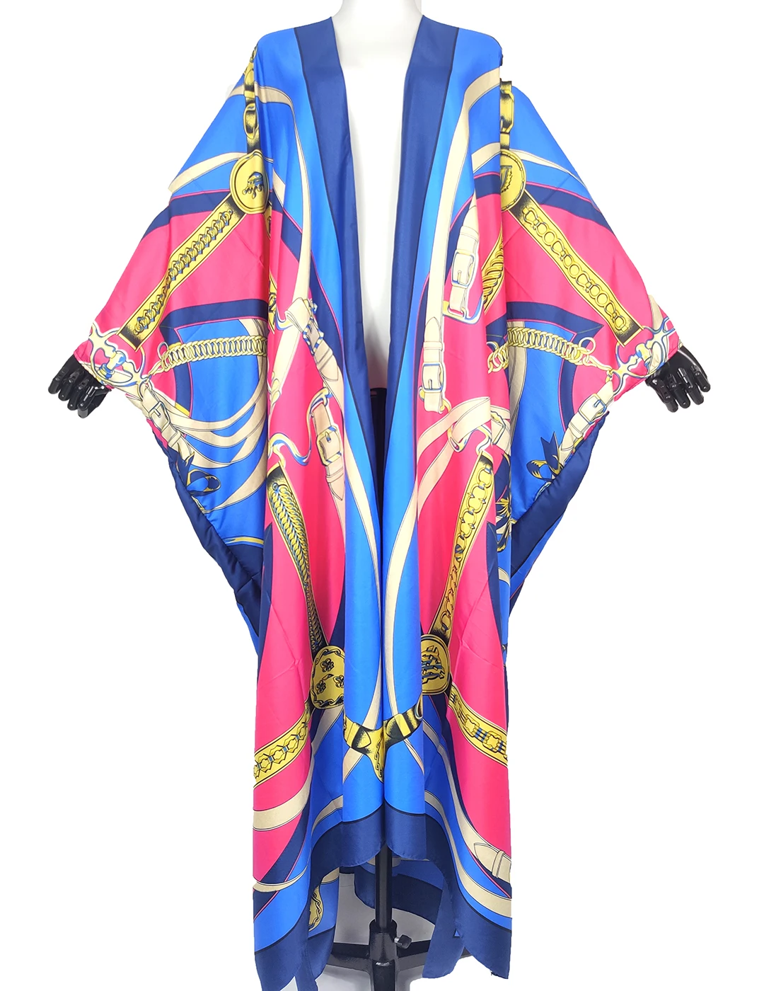 

European Elegant Casual Bohemian Women Silk Printed Duster Coat African Loose Sleeve Long Cardigan Kimonos Kaftan Clothing