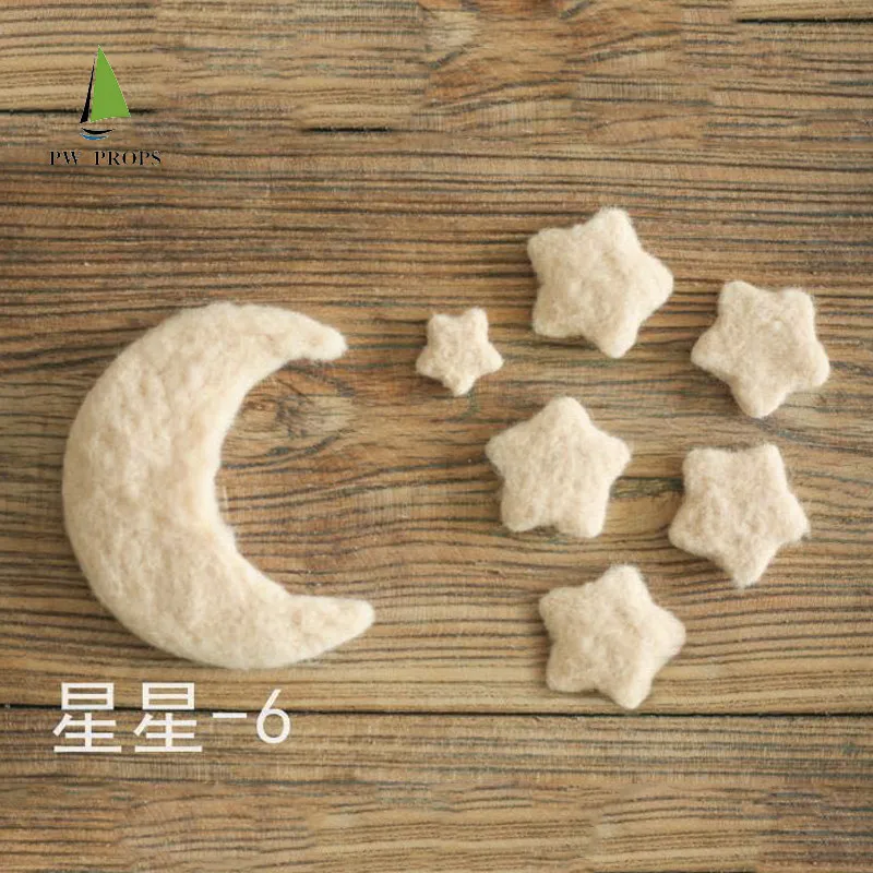 Newborn Photography Props Handmade Wool Felt Star Moon Diy Handmade Baby Jewelry Home Party Decor 5pcs/set