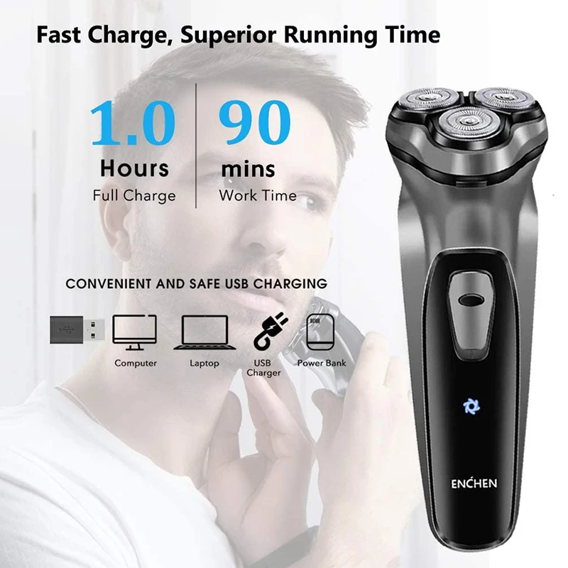 ENCHEN BlackStone Electric Face Shaver Razor for Men 3D Floating Blade Washable USB Rechargeable Shaving Beard Machine