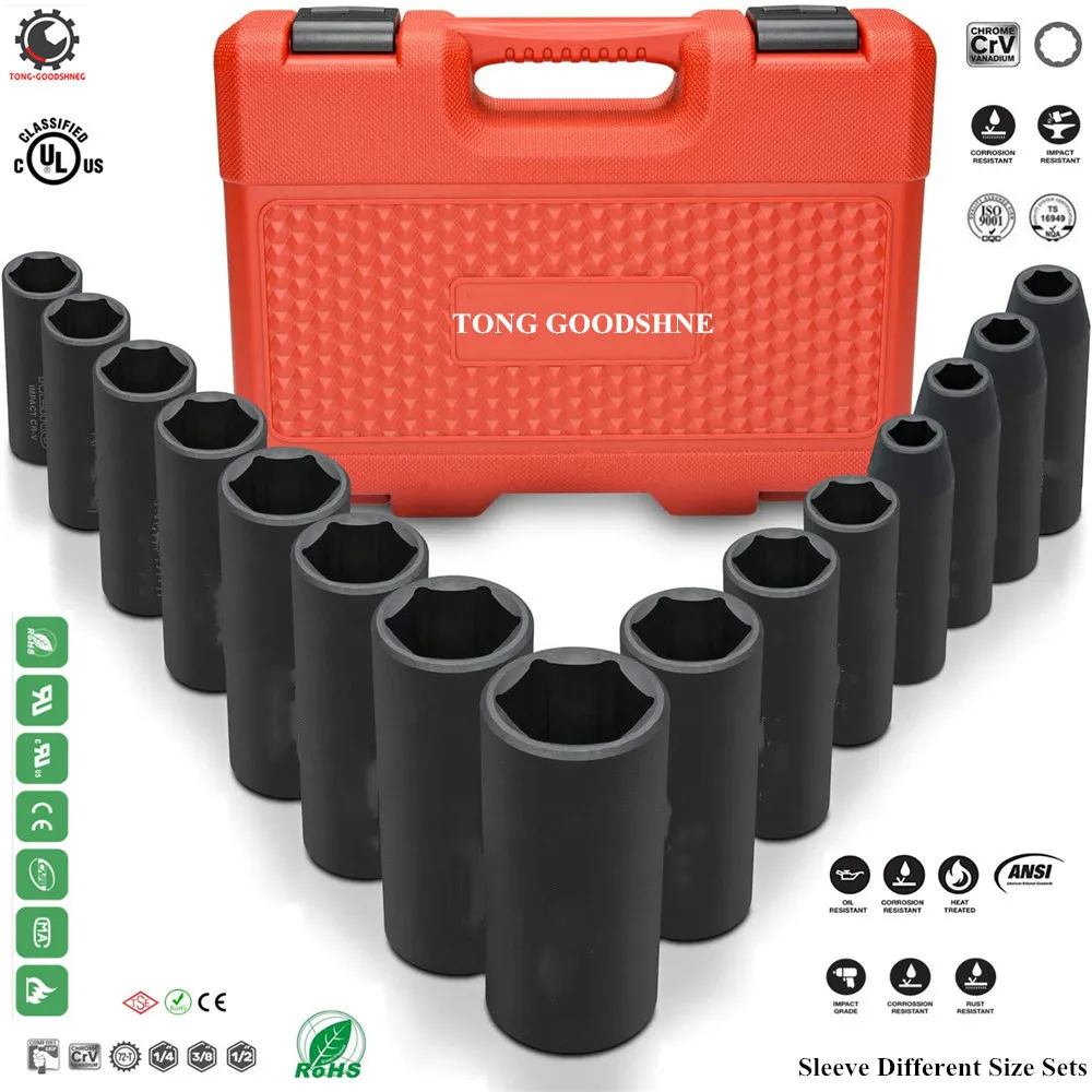 Socket Sets Jackhammer Sleeve Set 1/2 Small Jackhammer Extension Set 8-32mm Electric Wrench Set Heavy Duty Storage Case,14PCS