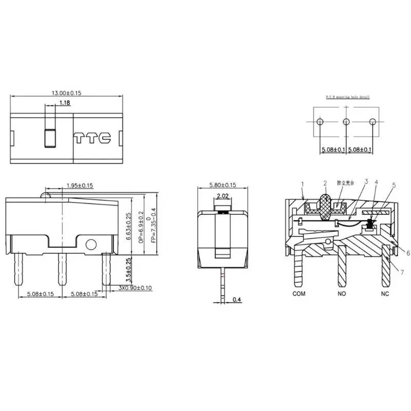 Microinterruptor TTC a prueba polvo, 2 unidades, botón, Contactor dorado, 30 millones, R9JB