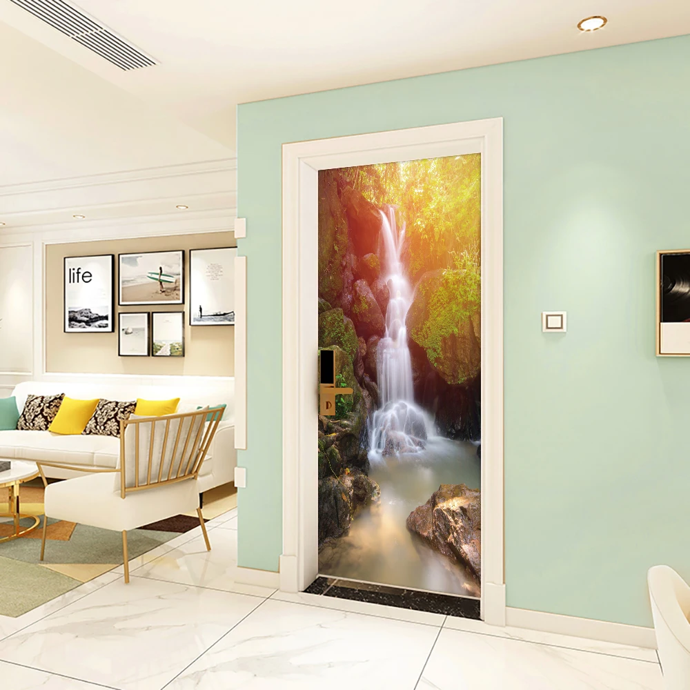 Waterfall Scenery DIY Door Sticker Home Decoration Wall Stickers Living Room Art Mural Peel & Stick Waterpoof Vinly Wallpaper