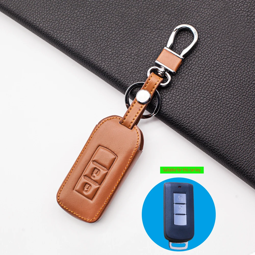 2020 Fashion Leather Key Case For Mitsubishi L200 ASX Outlander Eclipse Cross Pajero Sport Lancer 2 Buttons Remote key Fob Cover