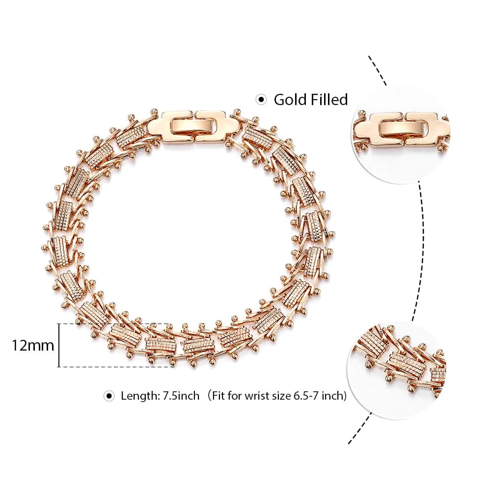 Women Girls 585 Rose Gold Color Bracelet Geometric Spicate Strand Round Chains Bracelets Wedding Girls Jewelry 7.5inch CB21