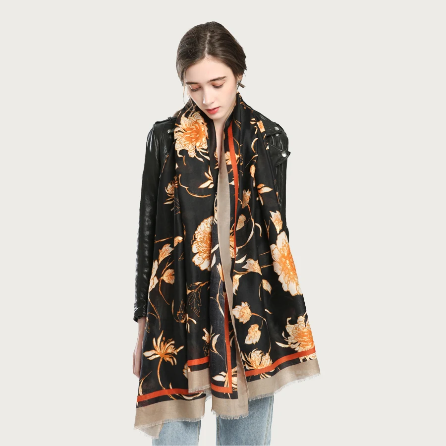 

Women Elegant Floral Shawl Large Soft Stole Female Warm Cover Wrap Office Luxury Protected Scarf 180x90 cm