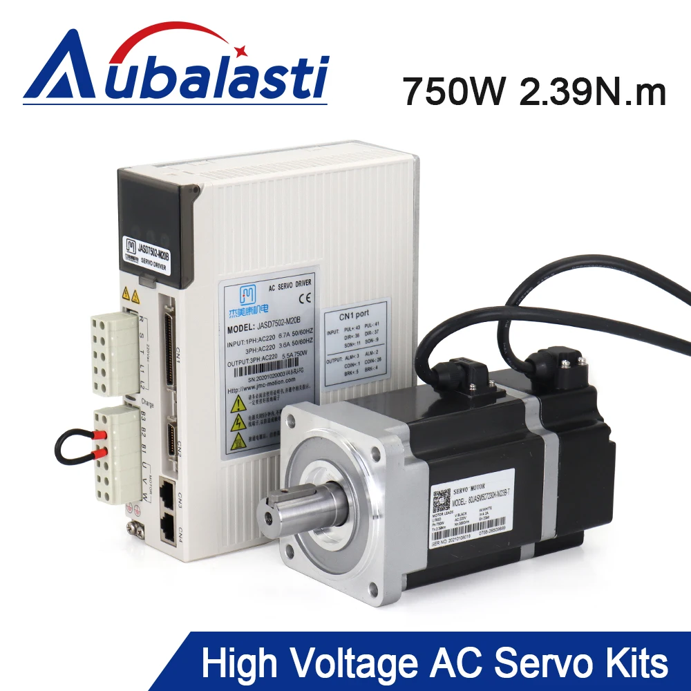 Aubalasti JMC 750W 3000rpm 2.39N.m 80mm AC220V Servo Motor Drive Kits JASD7502-M20B+80JASM07230K-M23B-T with 3M Cable