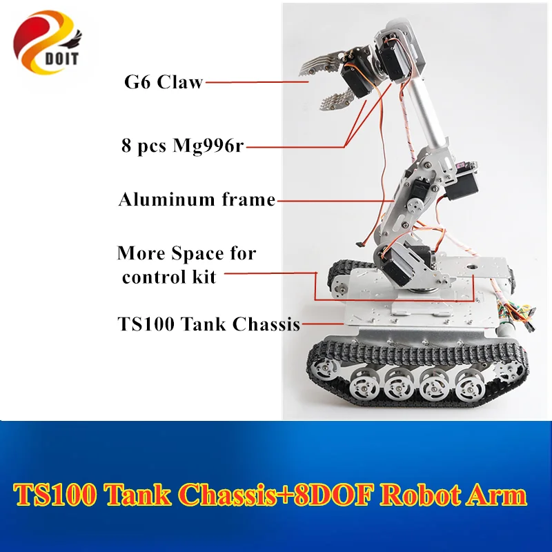 Mobile Robot TS100  Shock Absorber Tank Chassis+8 DOF Mechanical Arm for Grabbing Transport DIY Educational Project