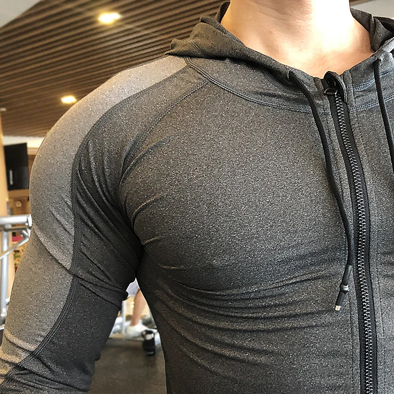 Men Hoodies Gym Sport Running Training Fitness compression elastic bodybuilding Sweatshirt Sportswear Hooded Jacket Hoodies